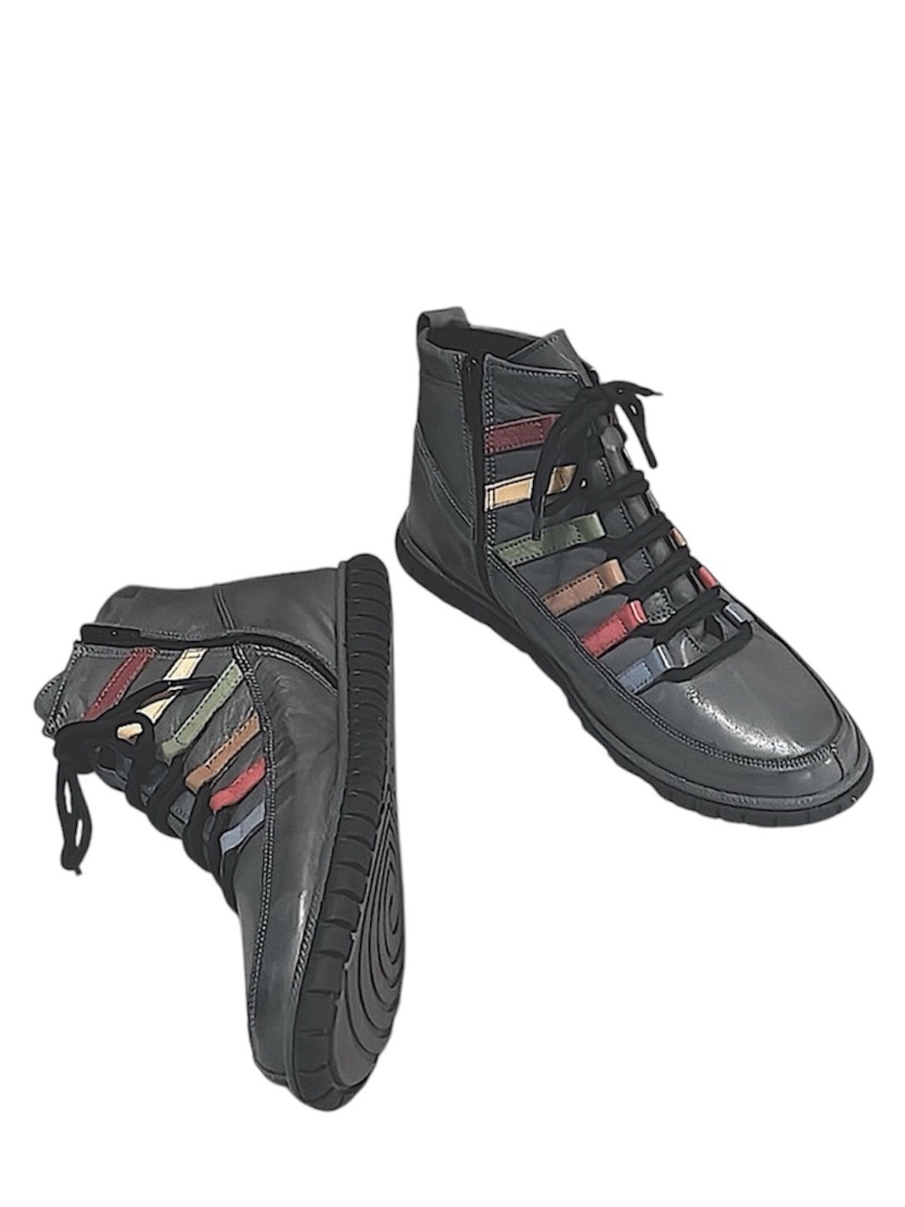 New Spring Step Mamba Gray Striped Leather Chukka Ankle Boots Sz (41) 9-10 NWOT